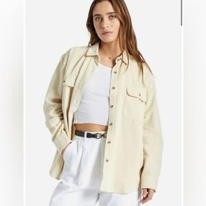 New Brixton Bowery Boyfriend Corduroy Overshirt Cream Button Whitecap Sz Small